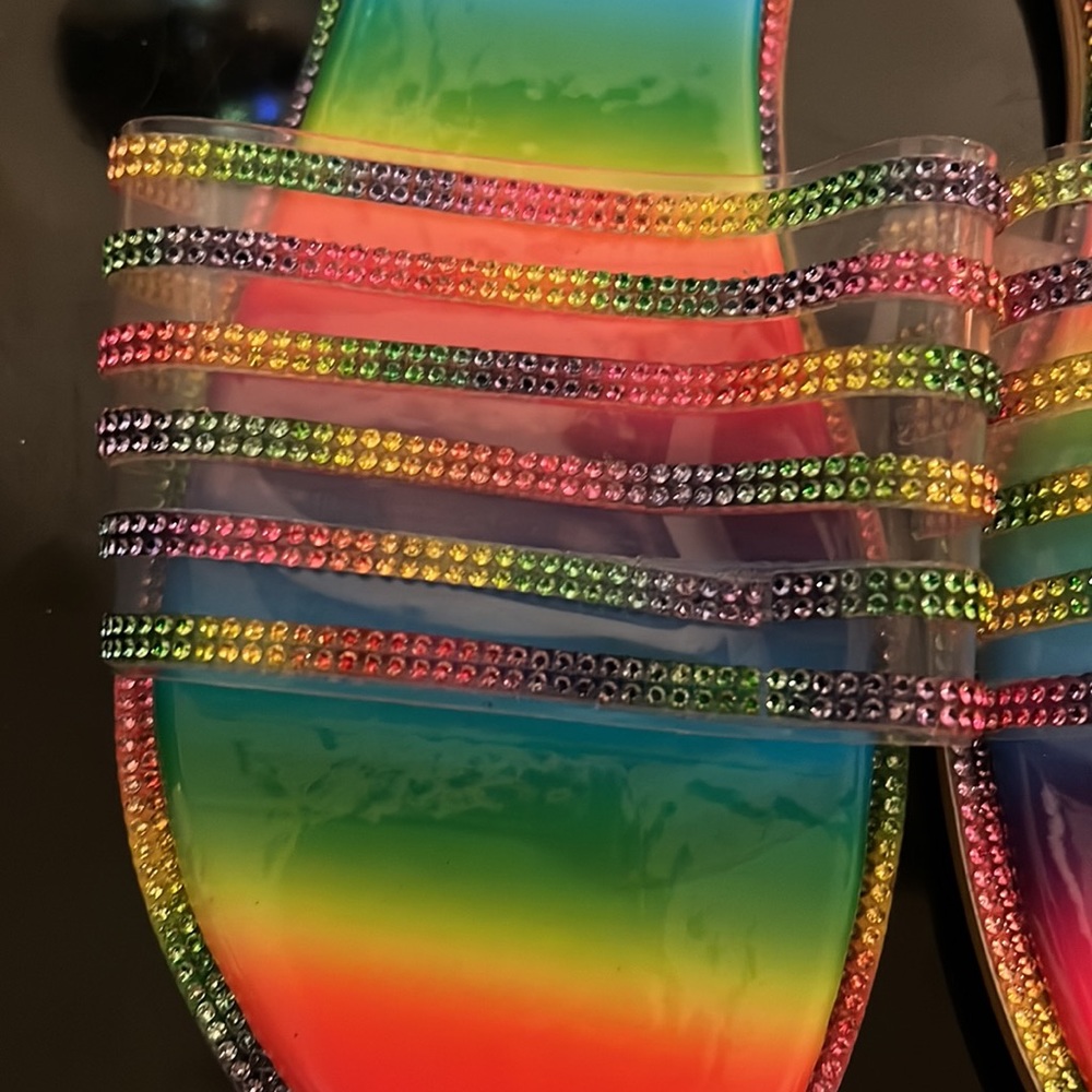 Sparkly and bright rainbow and colorful rhinestone sandals - Picture 2 of 4